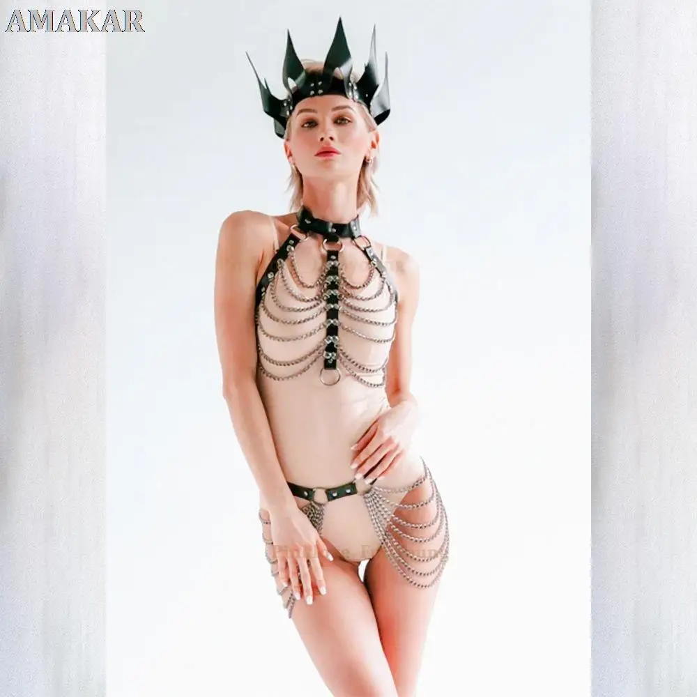 Женский винтажный кожаный Бандаж с кисточками и цепочкой | Женская одежда