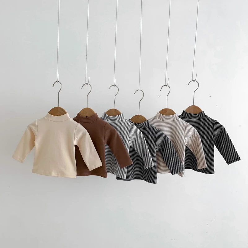 

Весенне-Осенняя детская одежда, футболки с длинным рукавом для маленьких мальчиков, однотонные топы с высоким воротником, одежда для малень...
