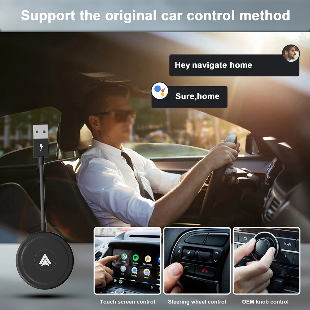 

Black Wireless Android- Auto Car Adapter Dongle For Wired AN Auto To Wireless Dongle Bluetooth Adapter Player AI Box
