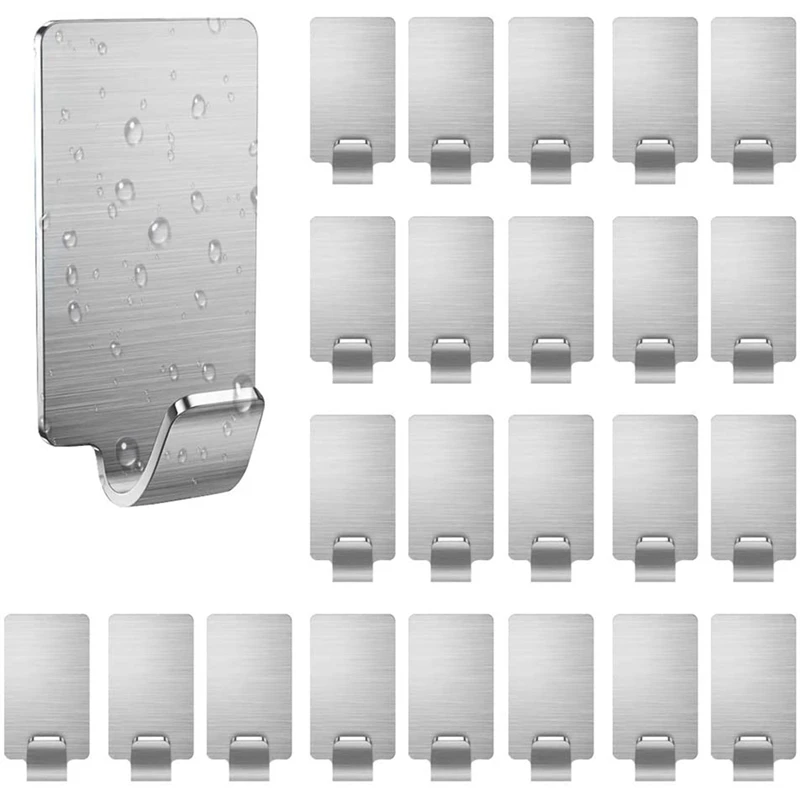 

24 Pcs Hooks Self-Adhesive, Stainless Steel Towel Hooks, Coat Hooks Wall Hooks for Ceiling / Kitchen / Bathroom