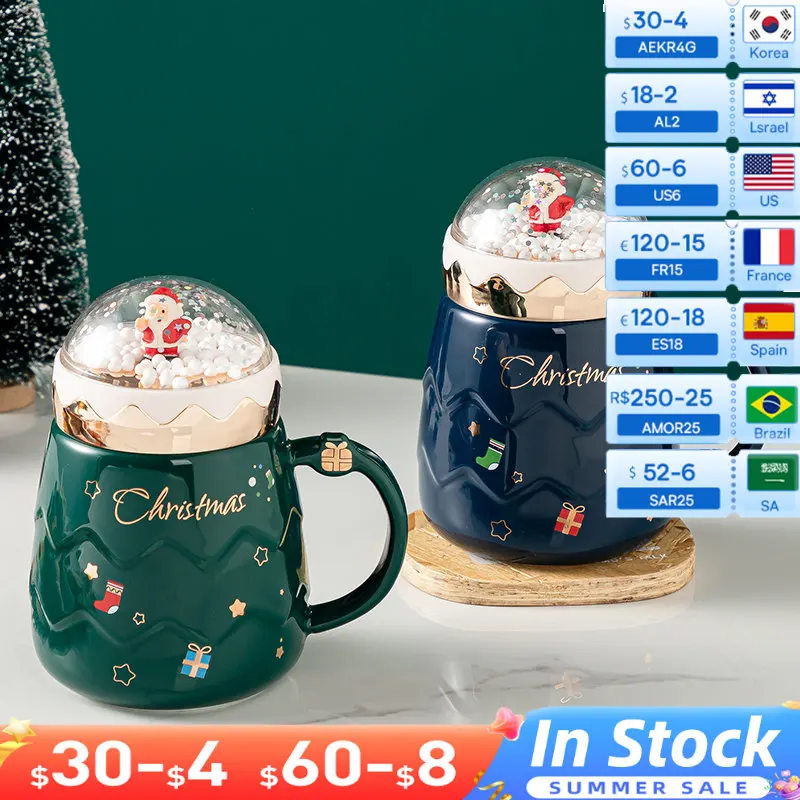 Christmas Coffee Tea Mugs Ceramic Tea Milk Drink Cups With Cup Lip Coffee Spoon Christmas Gift For Women Kids Lover Decoration