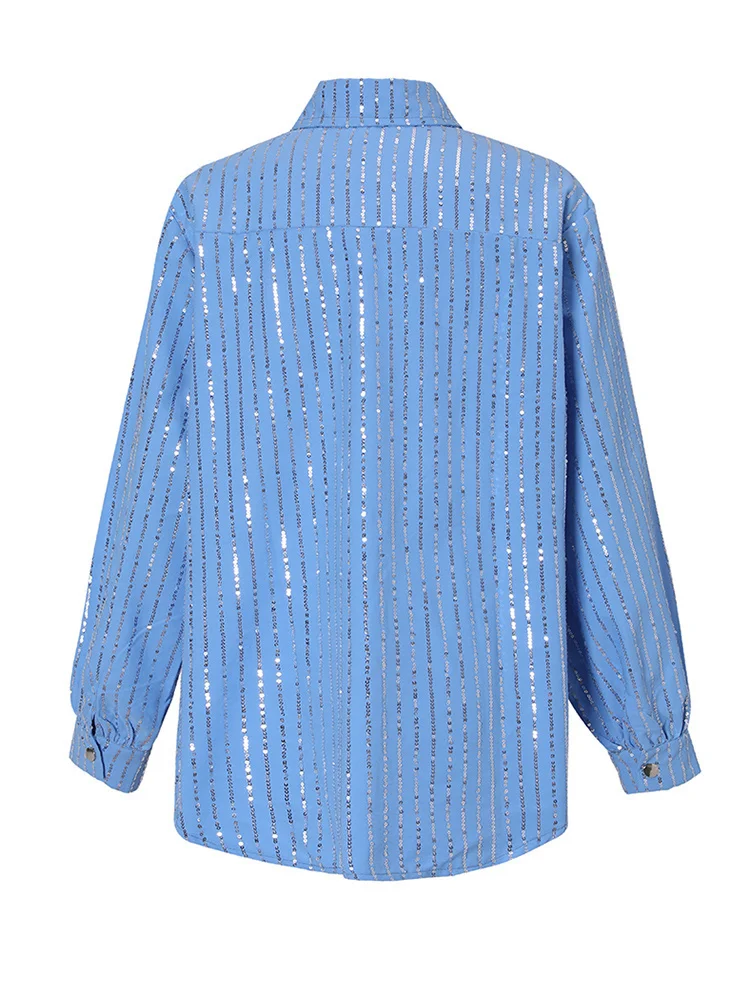 Женская блузка в полоску с длинным рукавом и отложным воротником