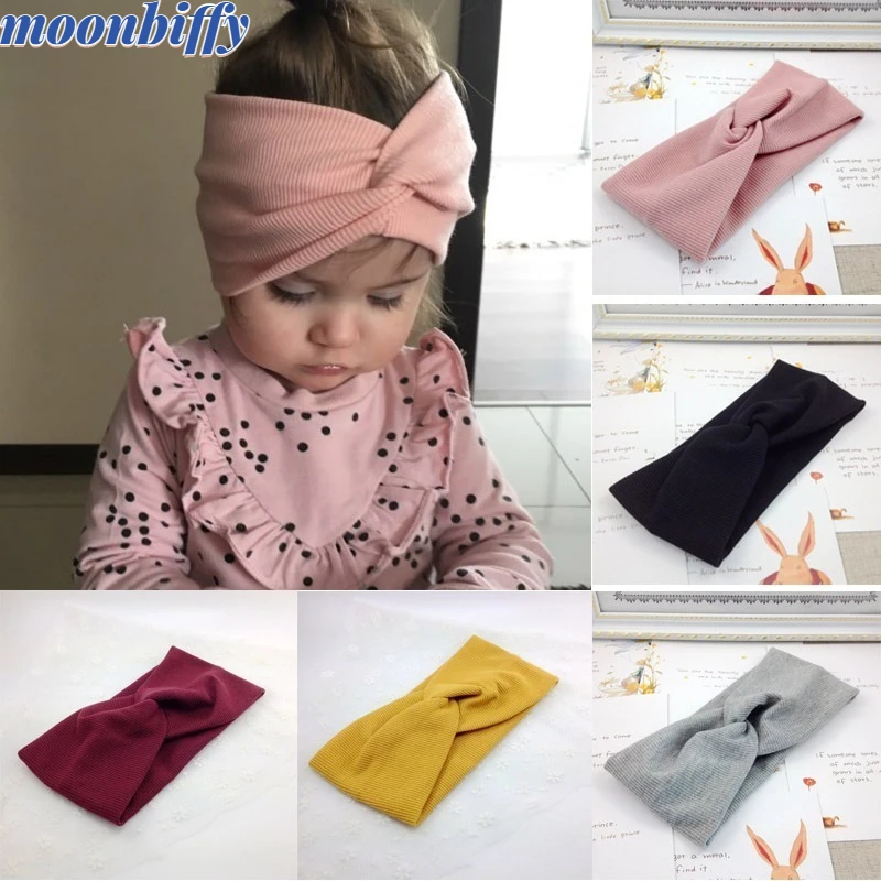 

2022 Cute Solid Color Baby Headband for Girls Cotton Twisted Knotted Turban Elastic Hair Band Children Headwrap Hair Accessories