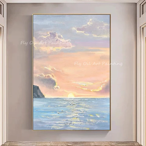 Картина масляная ручной работы большого размера с рисунком яркого неба и рассвета для офиса, гостиной, украшение, подарок, без рамки, 100%