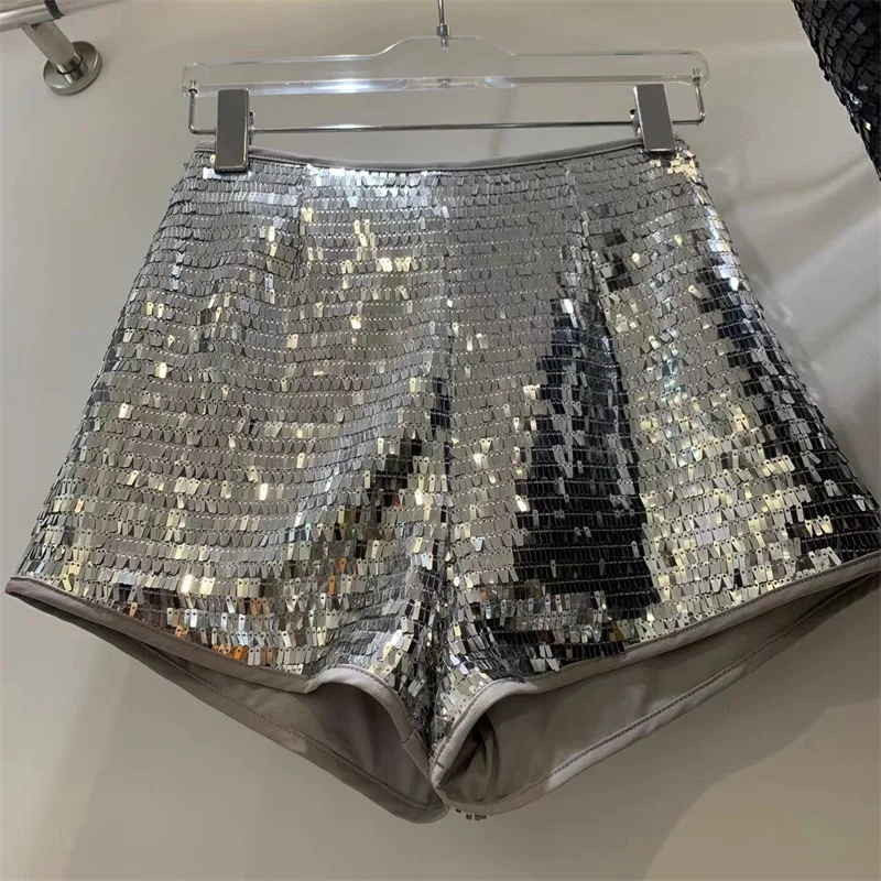 LXUNYI Sexy Sequins Shorts Women Summer Shiny Sparkling High Waist Skiiny Bodycon Party Club Festival Raves Pole Dance Shorts