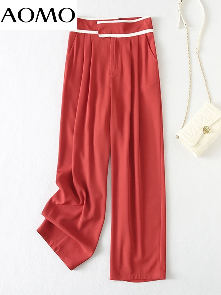 

AOMO 2022 New Women Sticker Long Pants Trousers Pockets Office Lady Elegant Summer Pants YU90A