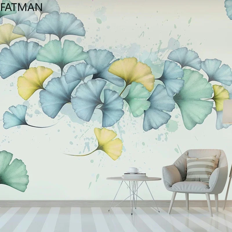 

3d фон FATMAN в скандинавском стиле на заказ, настенная бумага для гостиной, спальни, современный минималистичный рисунок листьев гинкго, Пряма...
