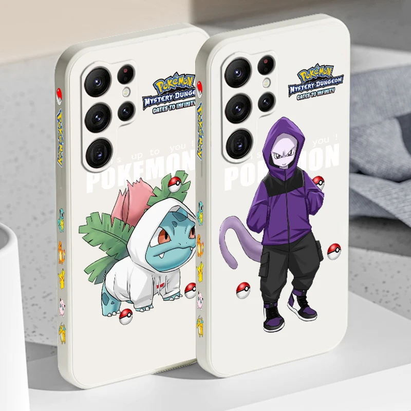 

Pokemon Pikachu Bulbasaur Phone Case For Samsung Galaxy S23 S22 S21 S20 FE S10 Plus Lite Ultra 4G 5G Liquid Left Rope Cover