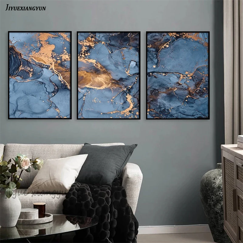 

Постер в скандинавском стиле золотистый синий мрамор абстрактная галерея настенное искусство на холсте декоративная печать скандинавский...