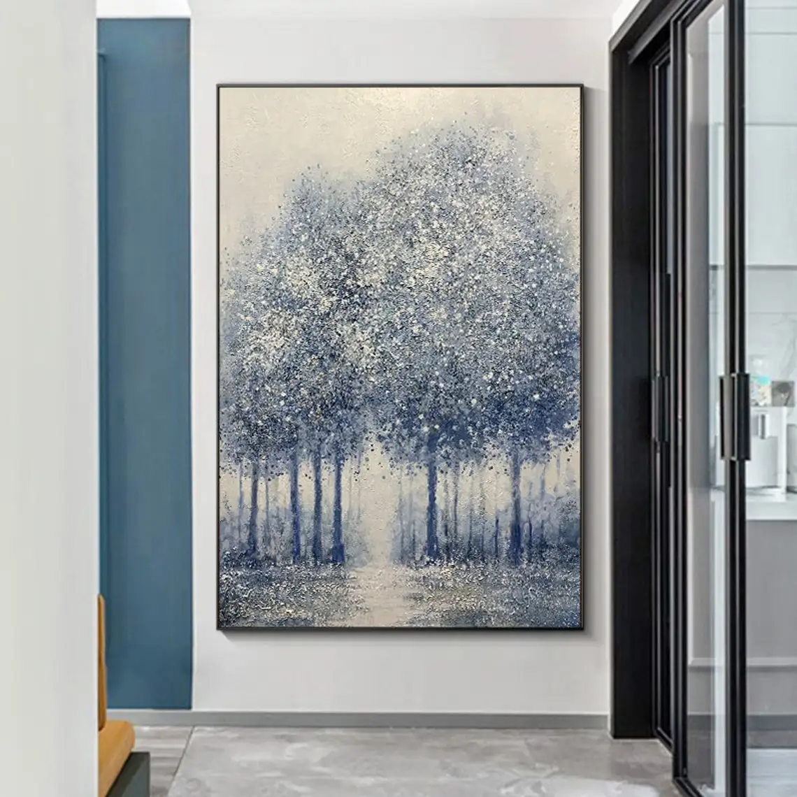 

Оригинальная абстрактная картина маслом Синего леса ручная роспись на холсте большое современное дерево Пейзаж текстура акриловая живопись настенное искусство