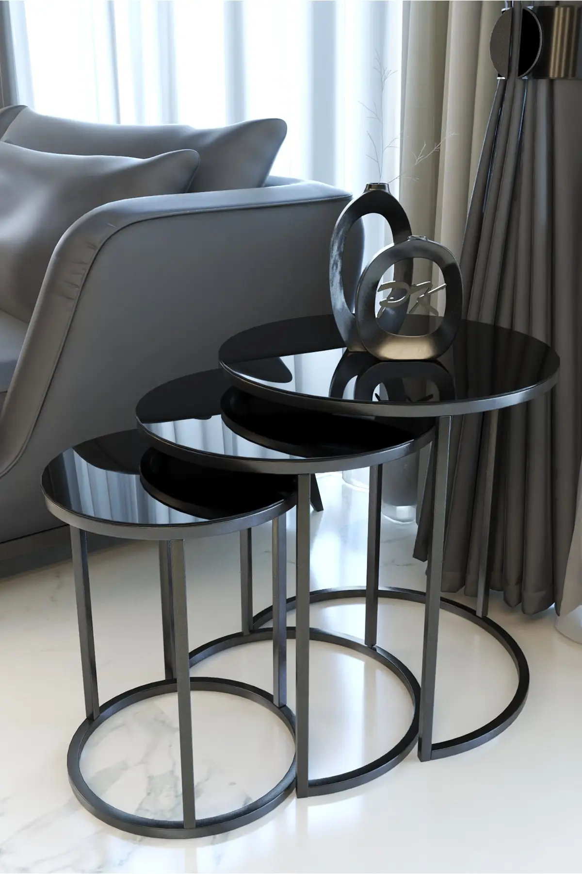 

Gold Metal Nelling Table Unbreakable Black Glass 3 Pieces Scandinavian Side Table Tea Coffee Service Table Round Living Room Bed