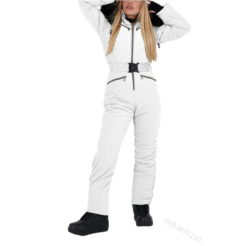 

Winter Hooded Parka Elegant Padded Warm Thick Jumpsuits Zipper Women Ski Suit Onesies Snowsuit Outdoor Sport Ski Suit Waterproof