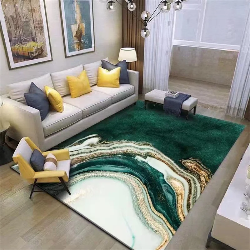 European Style Emerald Dark Green Golden Floor Mat Living Room Big Area Carpet Customize 3m Width Bedside Rug Bathroom Door Rug