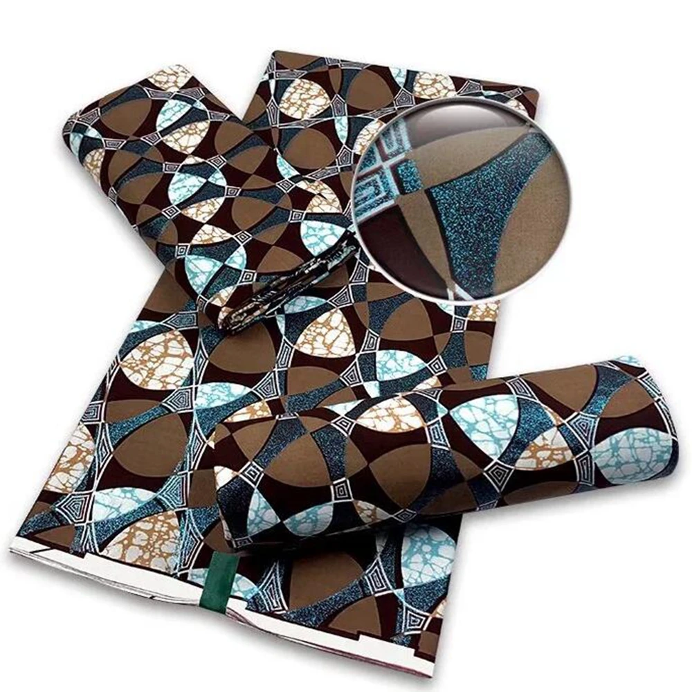 Купить Новый Африканский большой воск ткань Анкара блеск Лучший золотой батик персиковая ткань голубой хлопок для шитья свадебное вечернее плать...