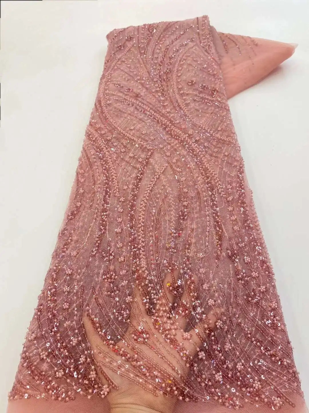 

Африканская Тяжелая сетчатая кружевная ткань ручной работы с бусинами французская вышивка блестками сетчатая кружевная ткань ручной работы для нигерийской свадьбы