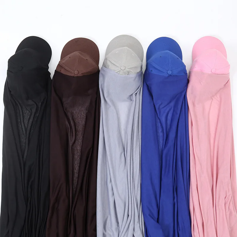 Ready to Wear Jersey Hijab with Baseball Cap Pinless Instant Hijab for Women Cotton Full Cover Hijabs Underscarf Muslim Scarves