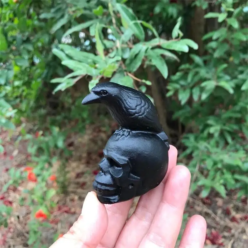 

1PC Natural Crystals Obsidian Crow Skulls Carvings Statue Healing Halloween Ornaments Reiki Home Room Decoratioon