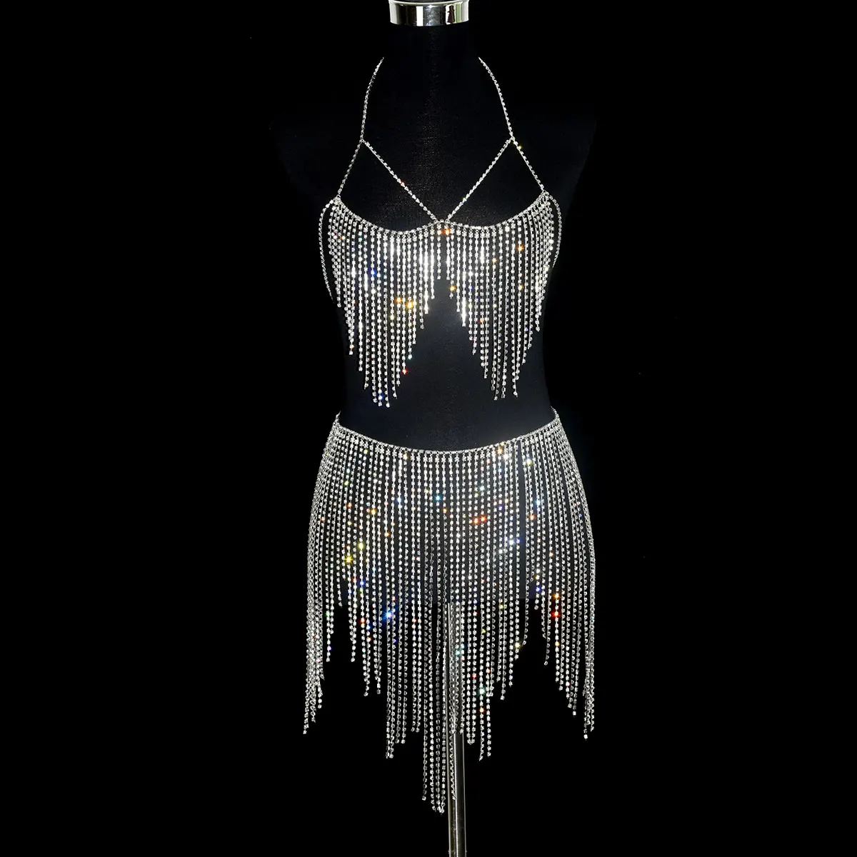 Vestido de cadena de pecho multicapa con diamantes de imitación para mujer, accesorio de playa de lujo para Festival, danza del vientre