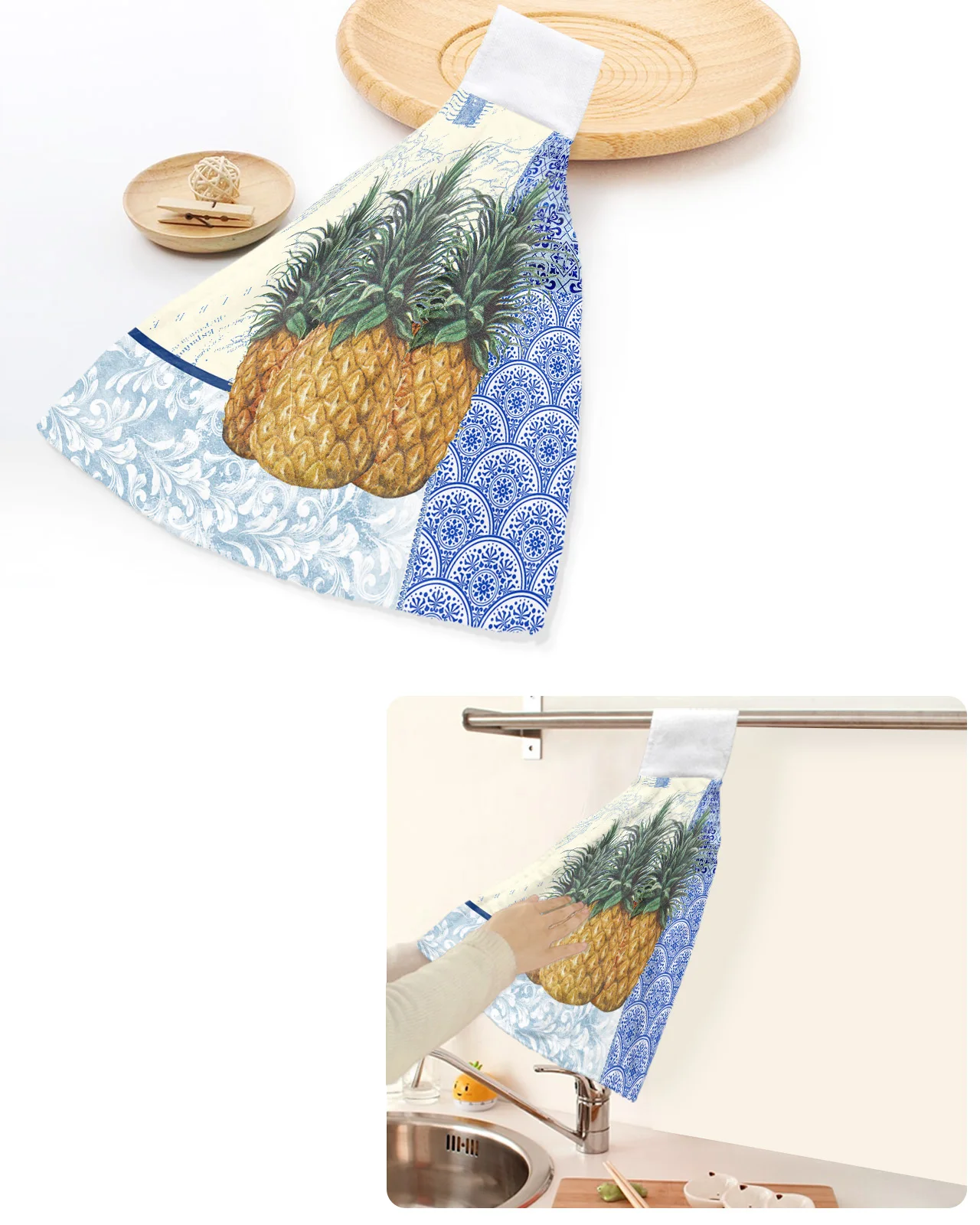 

Blue And White Porcelain Texture Pineapple Hand Towels Home Kitchen Bathroom Hanging Dishcloths Absorbent Custom Wipe Towel