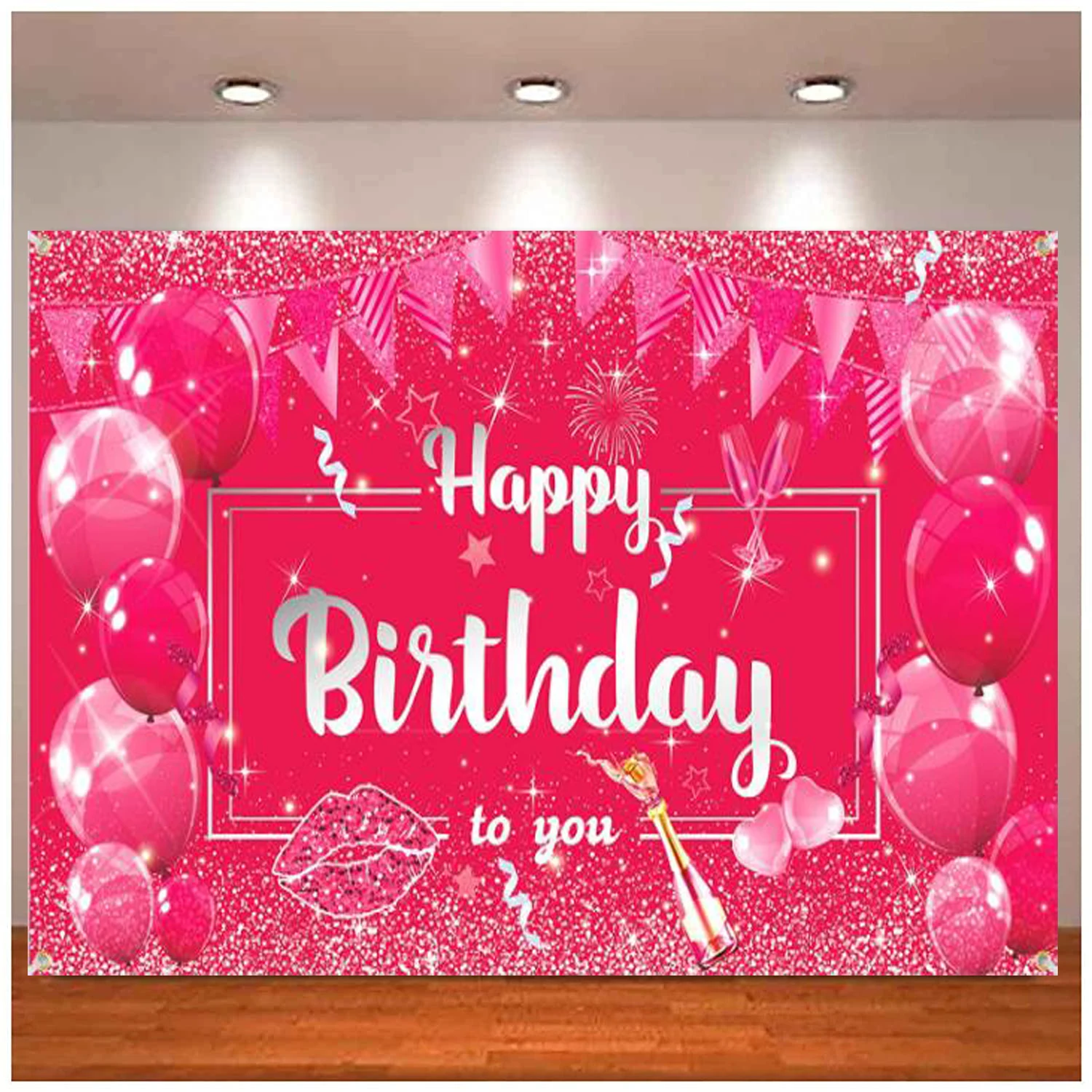 

Hot Pink Birthday Photography Backdrop Banner For Women Girls Large Rose Red Banner Photo Background for Valentine's Day Party