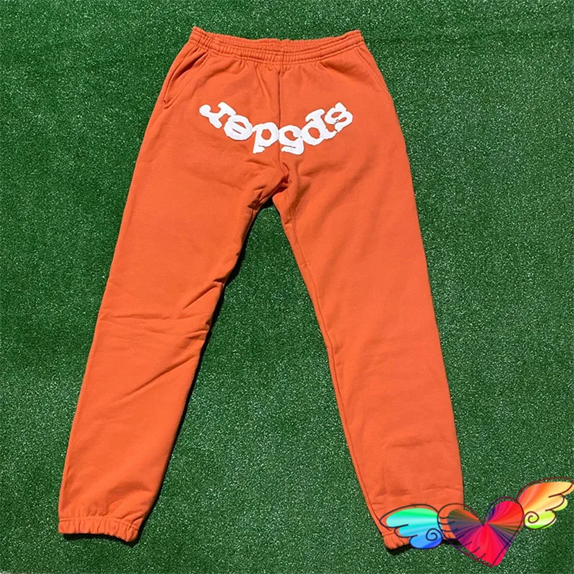 

2023 White Foam Printing Young Thug Sp5der Sweatpants Men Women 1:1 Orange Spider Pants 555555 Joggers Drawstring Trousers