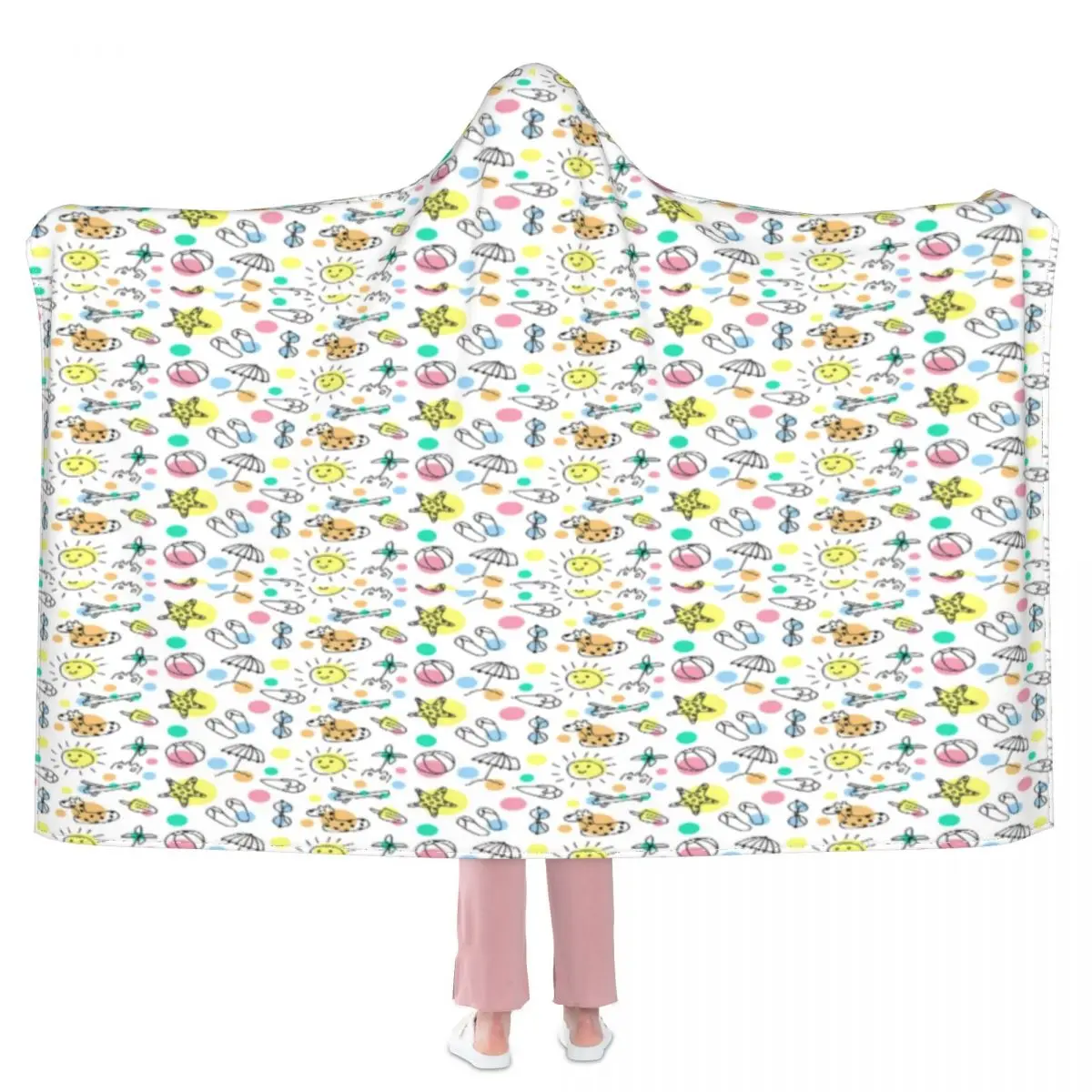 

Beach Vacation Blanket Summer Doodle Soft Cheap Hoodie Bedspread Cool Fleece Winter Blanket
