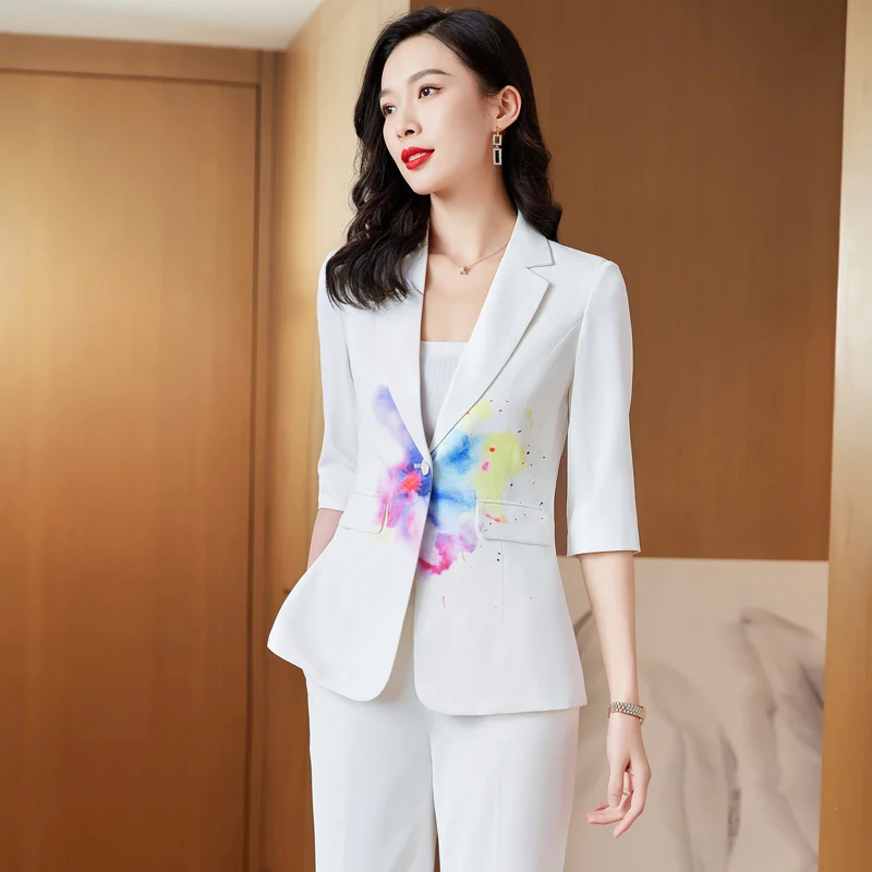 Korean Spring Formal Ladies Red Blazer Women Business Suits with Sets Work Wear Office Uniform Large Size Pants Jacket