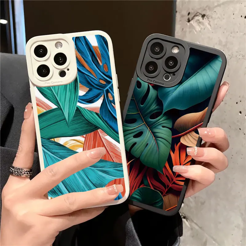 

Leaves Monstera Green Case For iPhone 14 Plus 14 13 12 11 Pro Max XR XS X 7 8 Plus SE 2020 Cases Cute Soft Silicone Back Covers