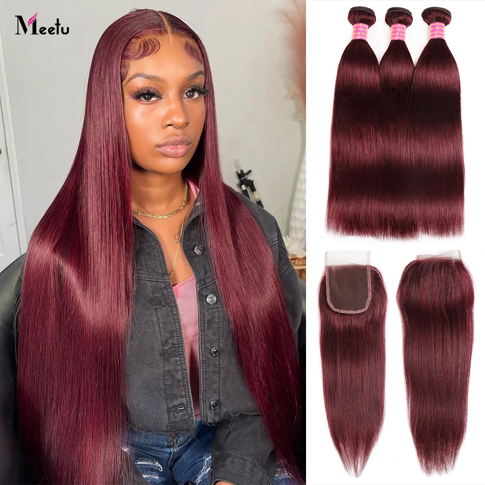 

99j Burgundy Bundles With Closure Colored Human Hair Bundles With Closure 5x5 Inch Body Wave Bundles With Closure Pre Plucked