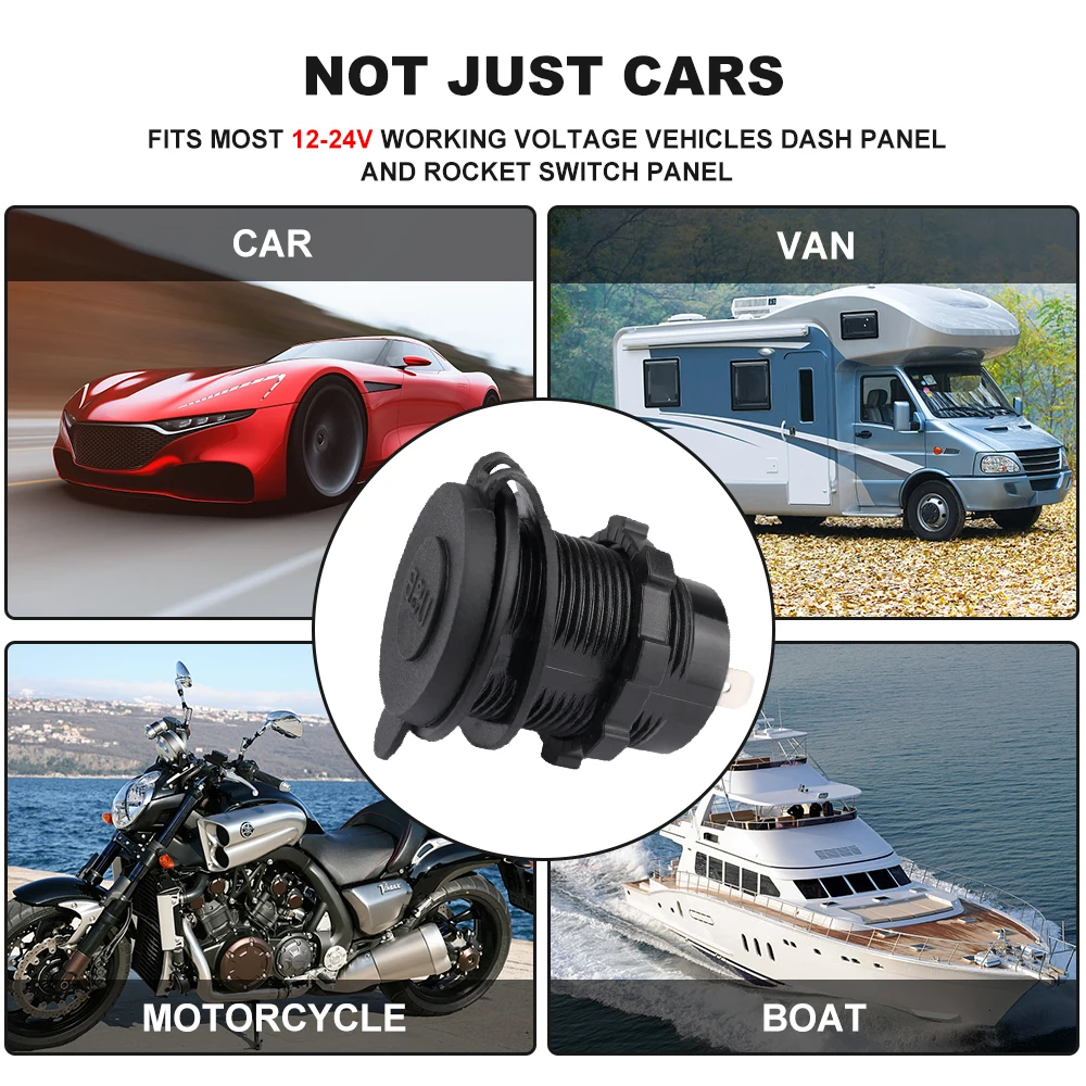 QC 3.0 Dual USB Car Charger Socket with Cable Waterproof Fast Charge Power Outlet for 12V-24V Motorcycle Boat Marine Truck ATV | Автомобили