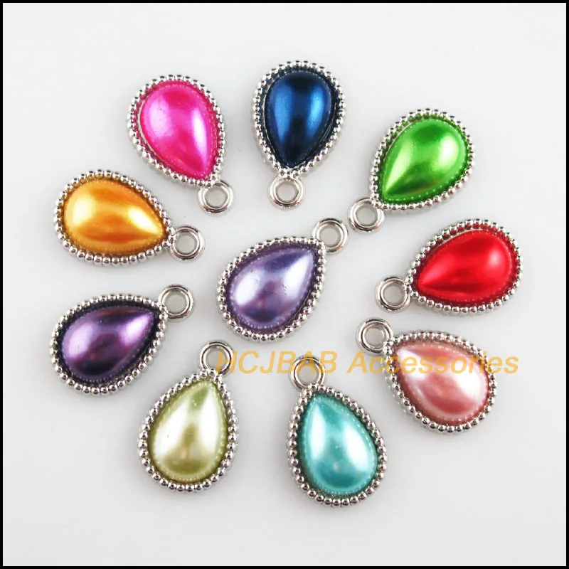 

20Pcs Dull Silver Plated Retro Teardrop Acrylic Charms Pendants 13x21mm