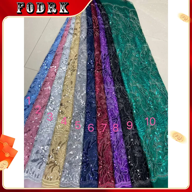 

Nigerian Lace Fabric Sequins Embroidery Groom African Lace Bridal High Quality 5 Yards nigerian on sale Lace Fabrics Wedding