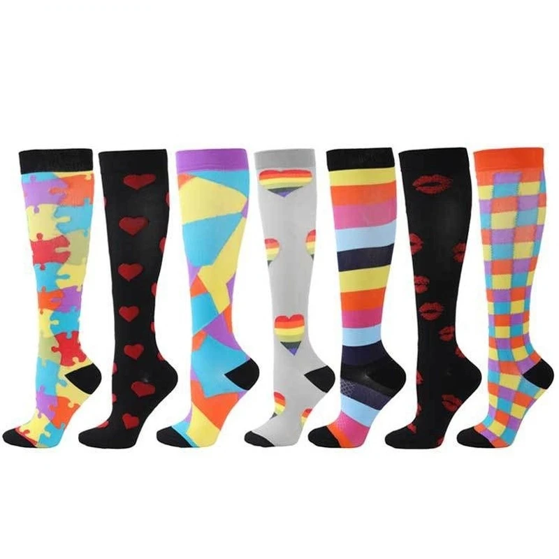 7 Pairs Compression Socks Unisex Anti Fatigue Pain Relief Knee Stockings 20-30 MmHg for Outdoor Running Pregnant Cycling Socks