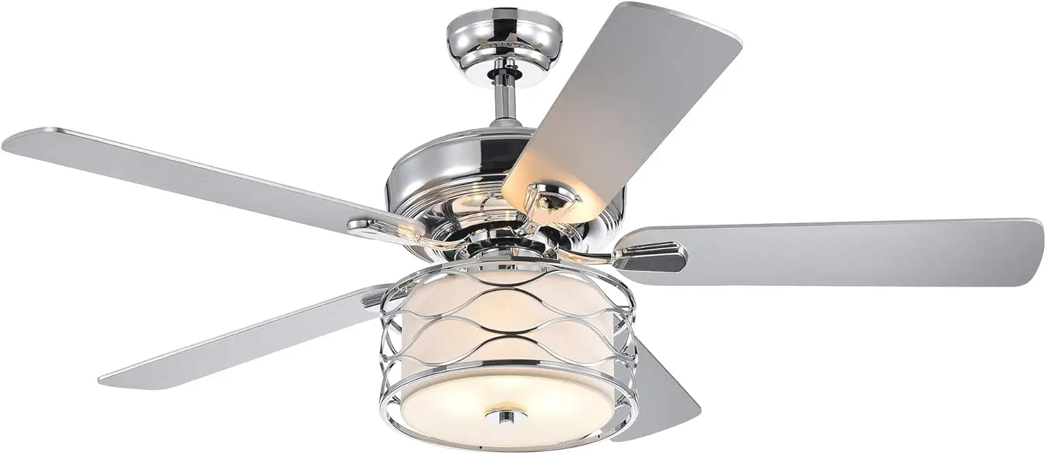 

Moira Chrome 52-Inch 5 Lighted (Includes Remote and 2 Blade Color Options) Ceiling Fan, Grey