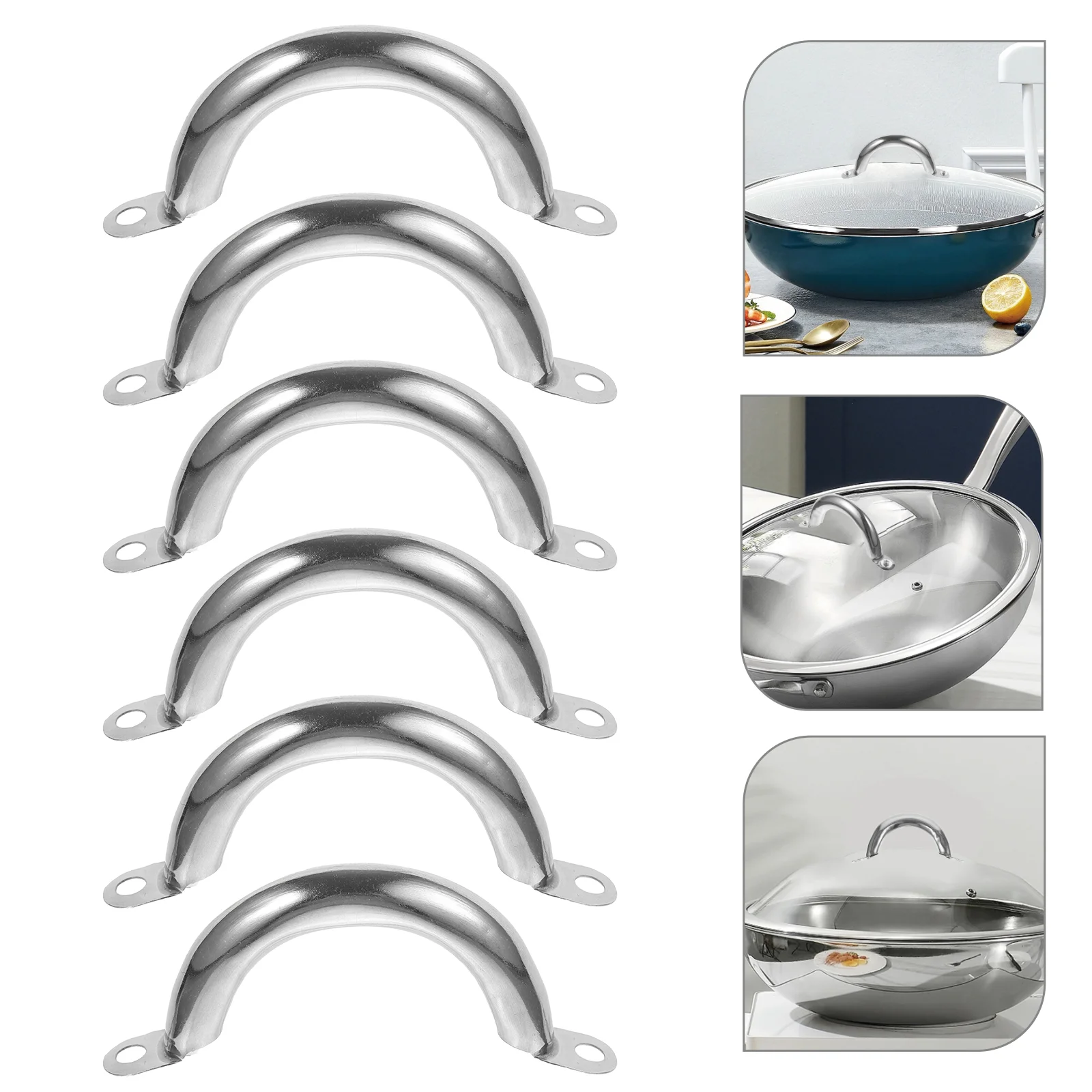 

6 Pcs Universal Lid Soup Steamer Stainless Steel Pan Handle Wear-resistant Pot Handles Household Binaural Supply Sturdy