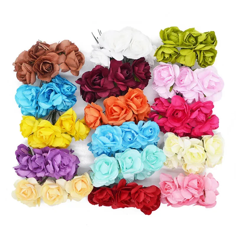 

72PCS 3CM Head Multicolor Artificial Paper Flowers Rose Used For Decorative Gift Wedding Home Party DIY Supplies