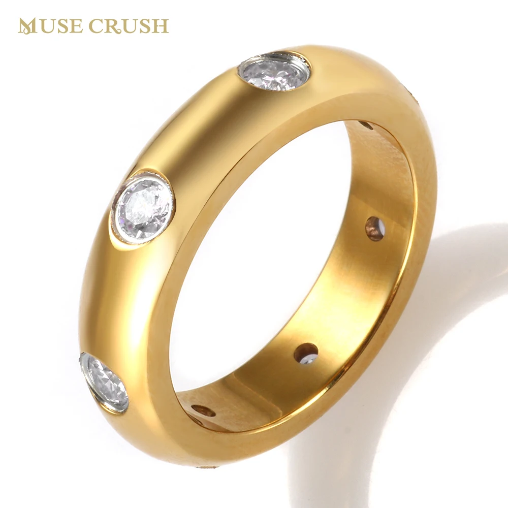 

Muse Crush Luxury Stainless Steel Colorful Shiny Zircon Ring Love CZ Crystal Ring for Women Men Wedding Rings Jewelry