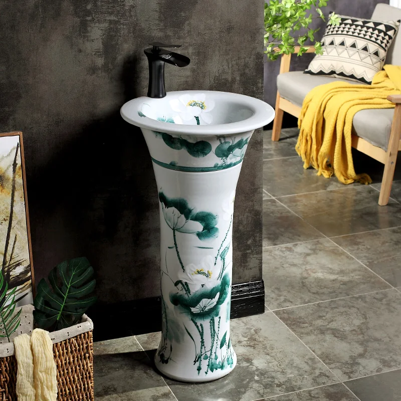 

Art Pillar Basin Ceramic Pillar Washbasin Bathroom Ground-type Washbasin Balcony Integrated Washbasin pedestal basin