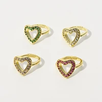 2022 new fashion women elegant colorful zircon inlaid heart adjustable finger ring women sexy party colorful heart ring jewelry