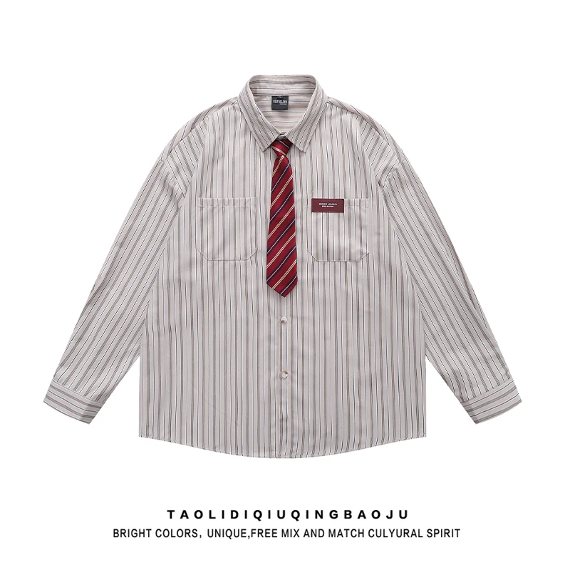 Женская свободная универсальная рубашка с длинным рукавом в полоску