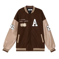 kchy puzzle embroidery jacket women retro coffee color casual couple wear baseball uniform 2022 spring and autumn