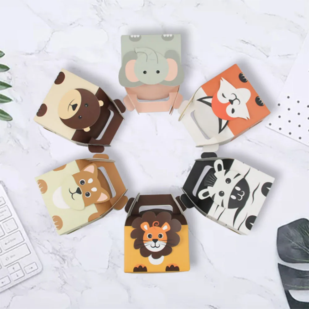 10Pcs Cartoon Animal Candy Box Jungle Fox Elephant Dog Biscuit Packing Box Kids Wedding Birthday Party Decorations images - 6