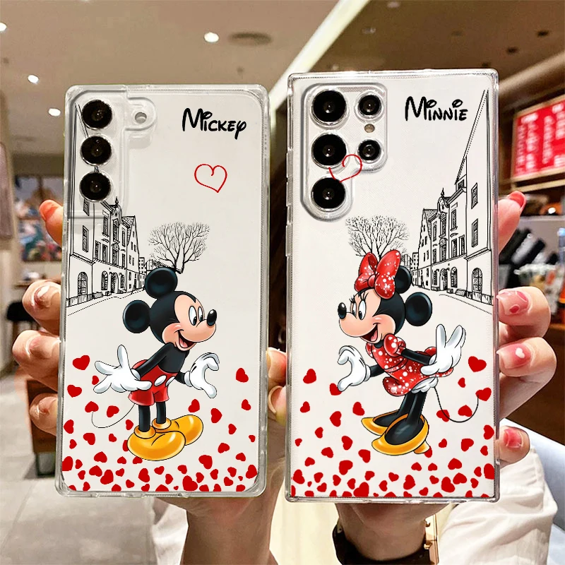

Mickey Minnie Love Transparent Phone Case For Samsung S23 S22 S21 S20 FE Ultra Pro Lite S10 S10E S9 S8 Plus 5G Cover Shell Coque