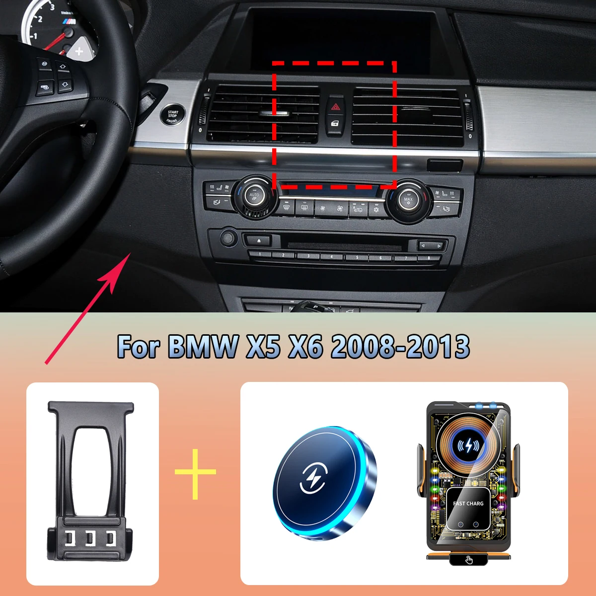 Фото Держатель для телефона в автомобиль для BMW X5 E70 X6 E71 2008-2013, магнитный, с беспроводной зарядкой, для крепления Magsafe №1
