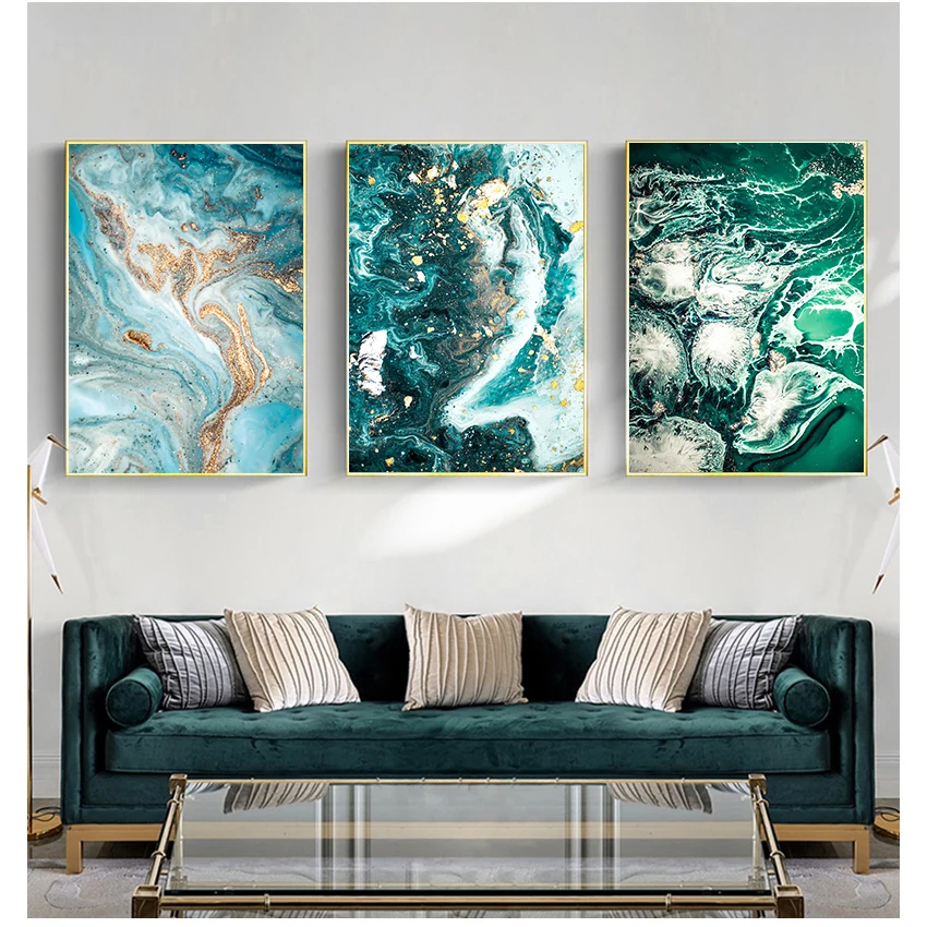 

Wall Art Picture Canvas Painting Poster Print Wall Art Pictures Living Room Decoration Green Blue Ocean River Fluid Abstract