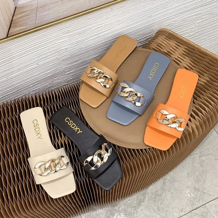 

Square Toe Slippers for Women Casual Flat Slides Peep Toe Summer Shoes Ladies Slides Zapatos Para Mujer Plus Size 42 Flip Flops