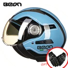 Мотоциклетные полушлемы BEON для мужчин и женщин, 34 шлемы с двойным козырьком для гонок, мотоциклетный винтажный Ретро Байкерский шлем для скутера