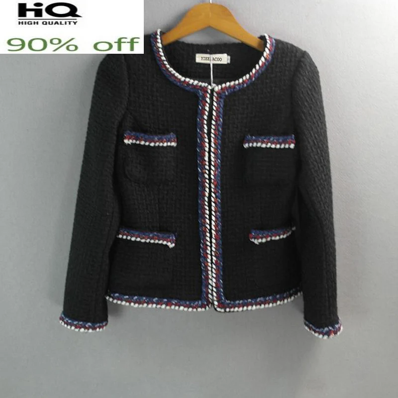 

/White Black hand-woven tweed autumn / winter wool new small fragrant wind Slim ladies short jacket coat