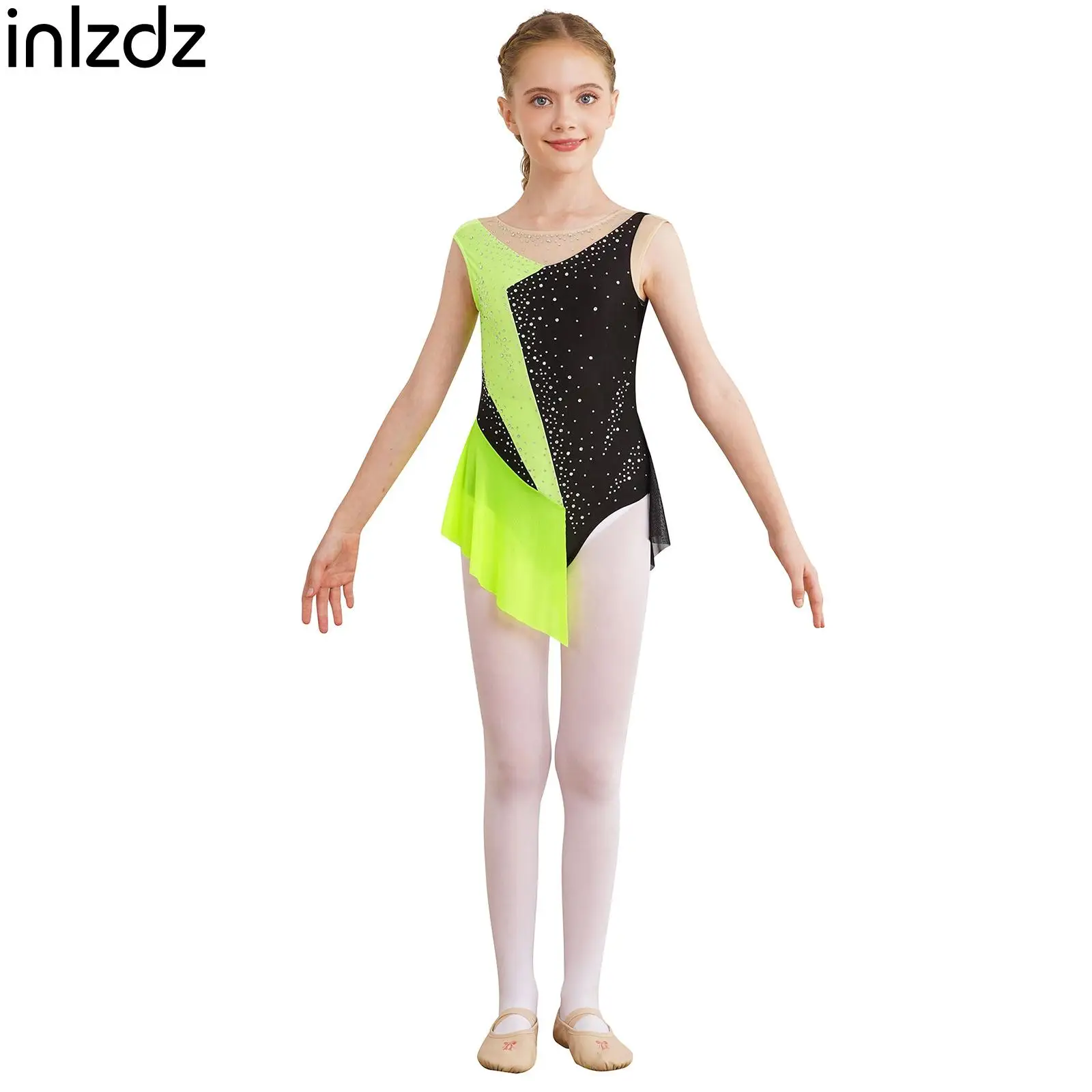 Блестящий купальник со стразами для девочек платье современного танца лоскутное