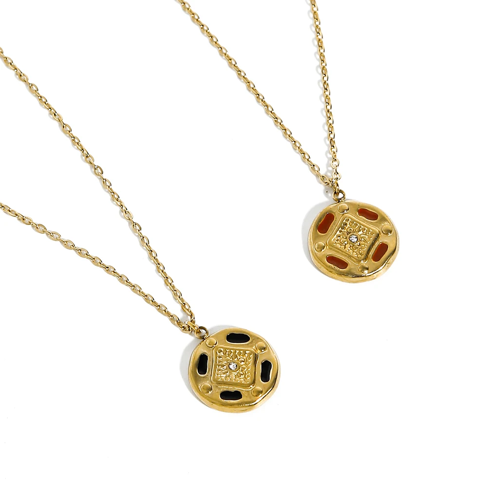 

WILD & FREE Boho Vintage Stainless Steel Pendant Necklaces for Women Brown Black Enamel Fashion Jewelry